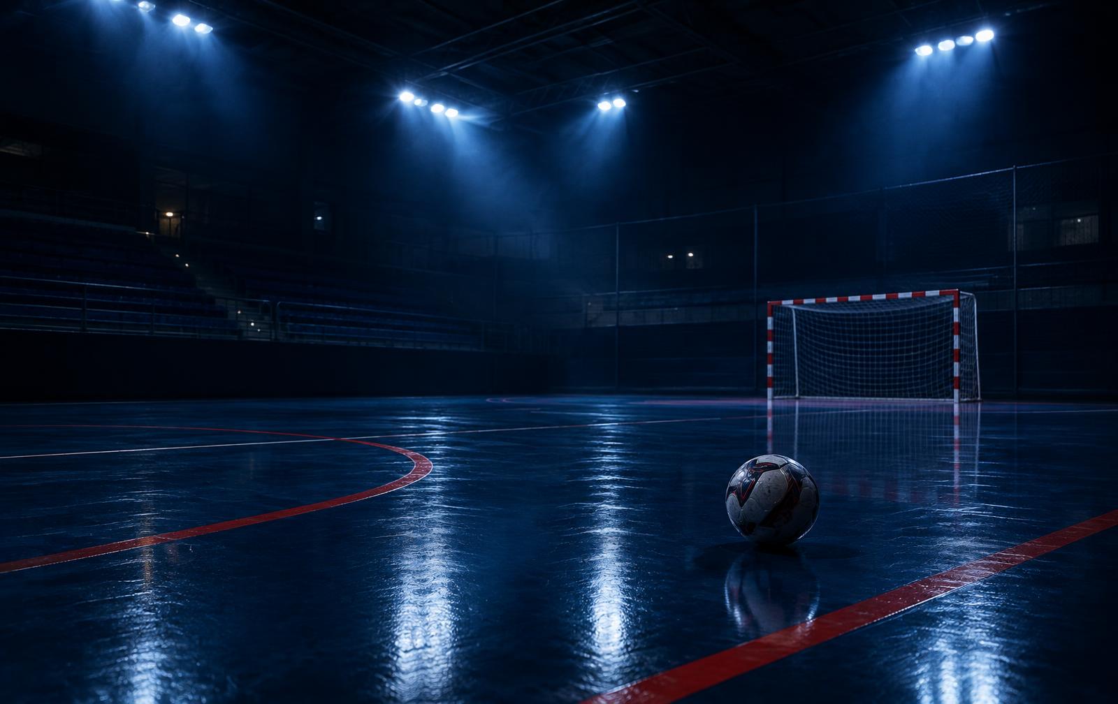 Indoor futsal court under stadium lights